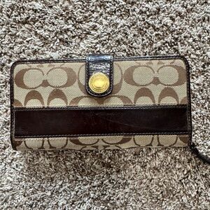 Coach Brown and Tan Wallet with Logo Design